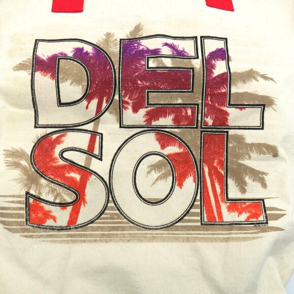 Del Sol Color Changing Canvas 17" Tote Bag Red Handles Palm Tree Design - Picture 3 of 6